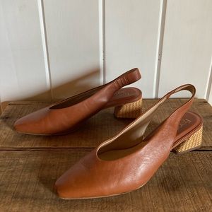 Franco Sarto Leather Slingback Sandals with Woven Block Heels - US 8